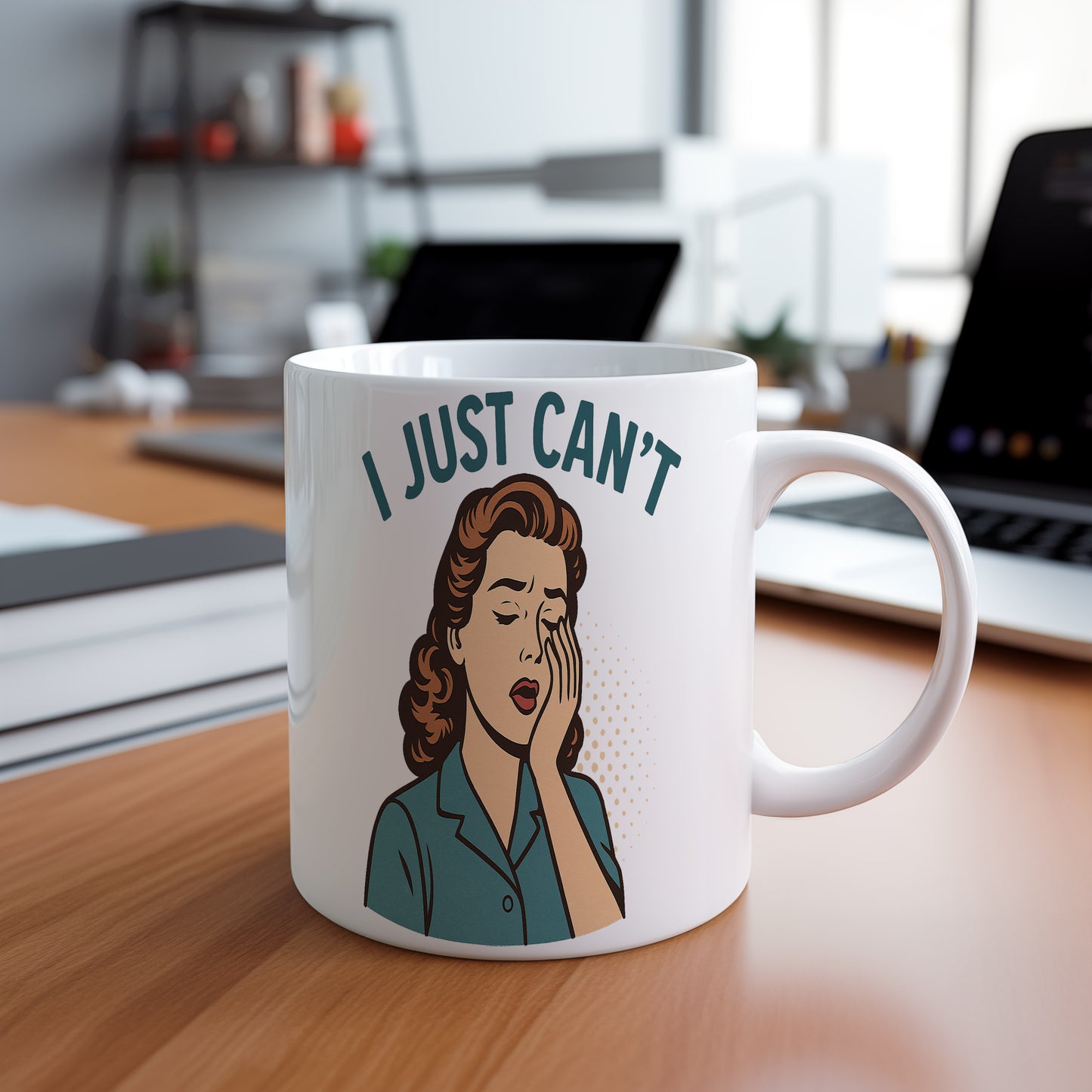 Hrnek s vtipným nápisem – I JUST CAN'T