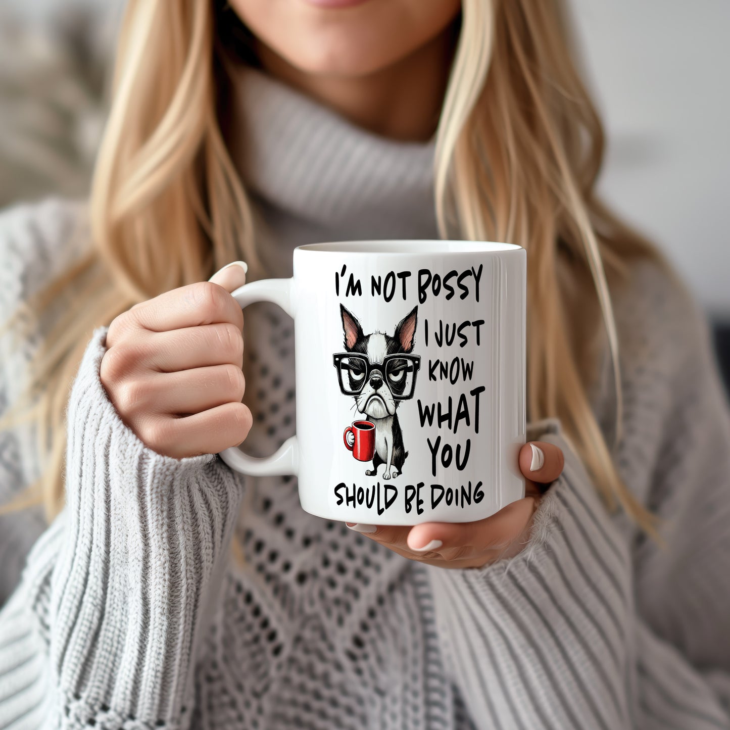 Hrnek s vtipným nápisem – I'M NOT BOSSY