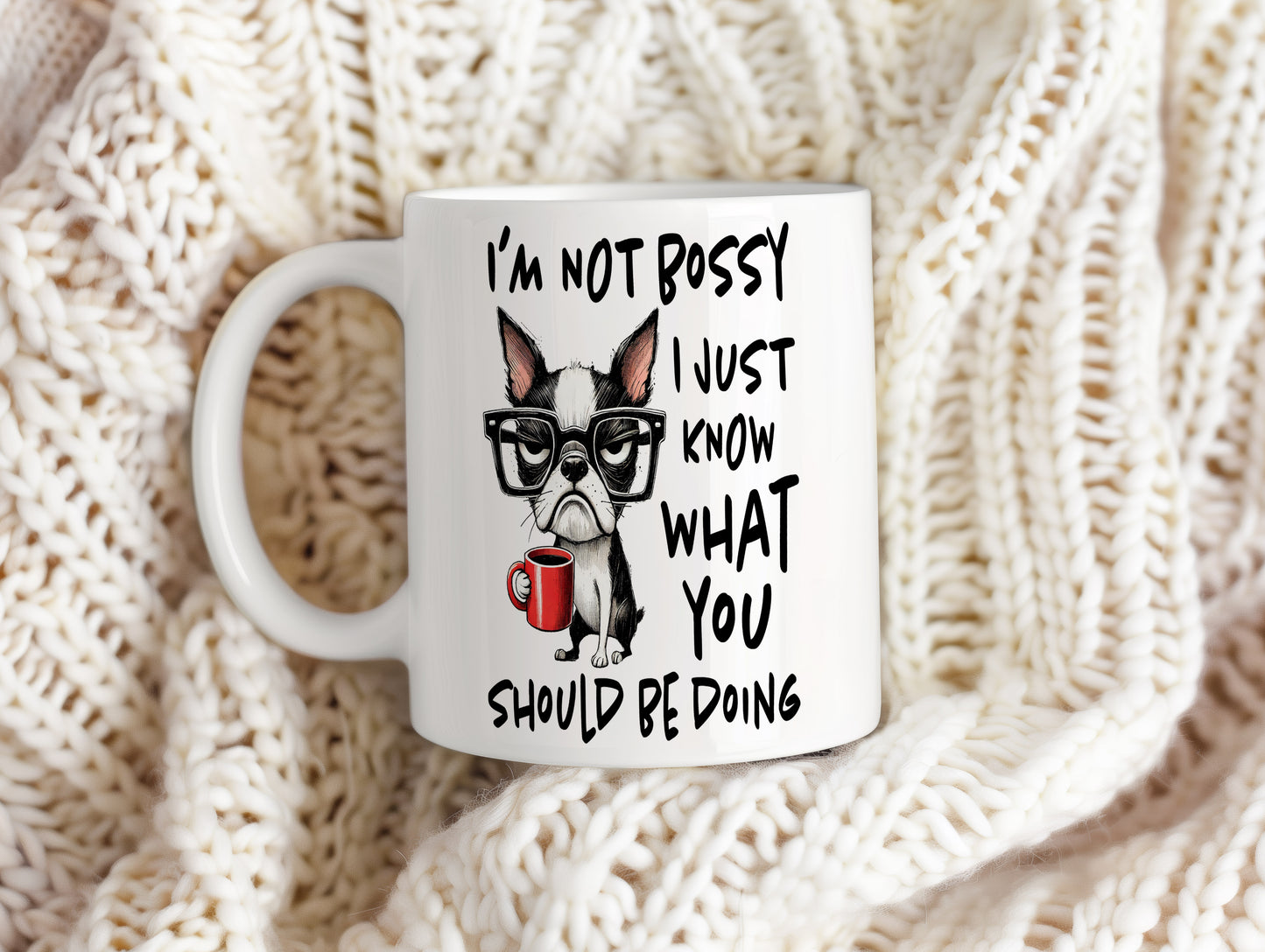Hrnek s vtipným nápisem – I'M NOT BOSSY