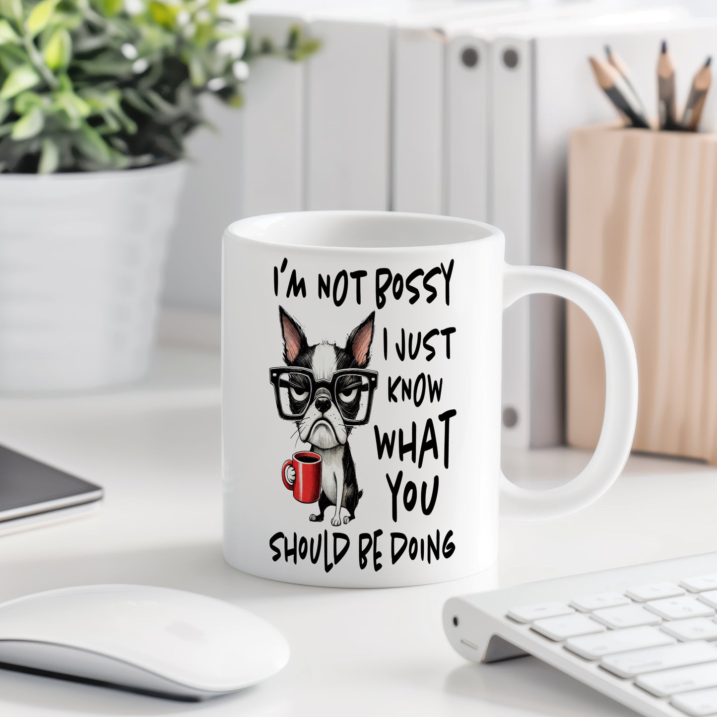 Hrnek s vtipným nápisem – I'M NOT BOSSY