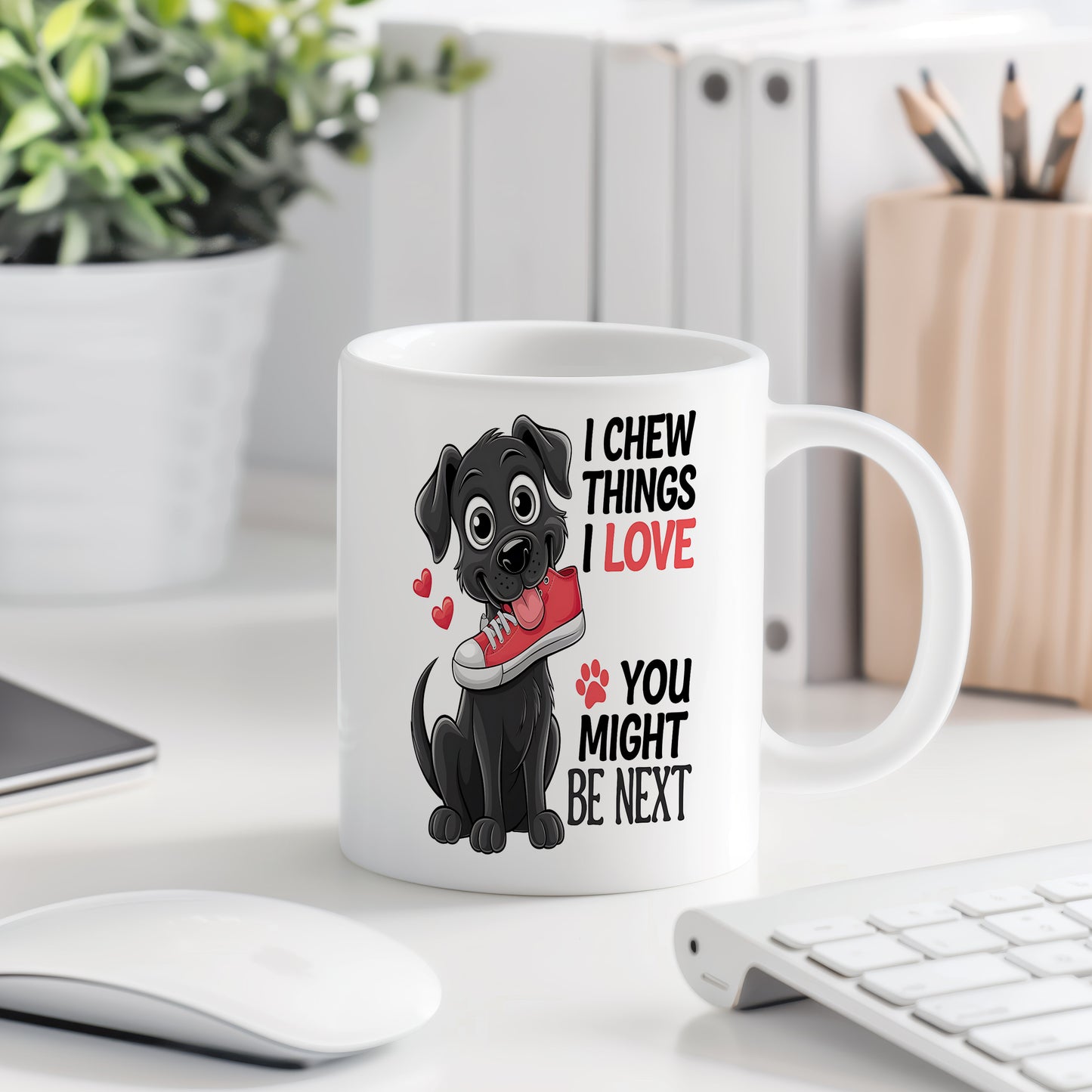 Hrnek s vtipným nápisem – I CHEW THINGS