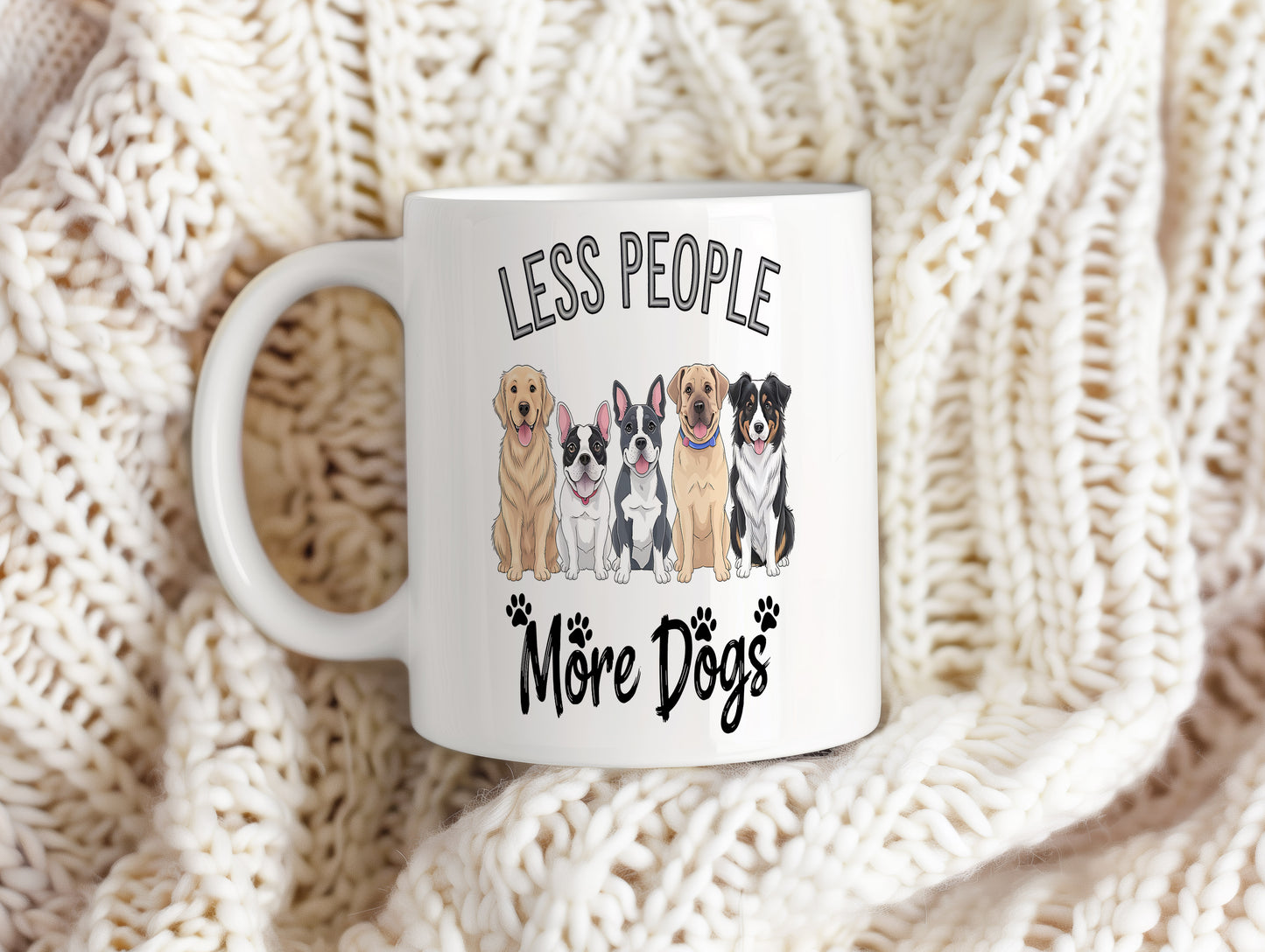 Hrnek s vtipným nápisem – LESS PEOPLE – psí motiv