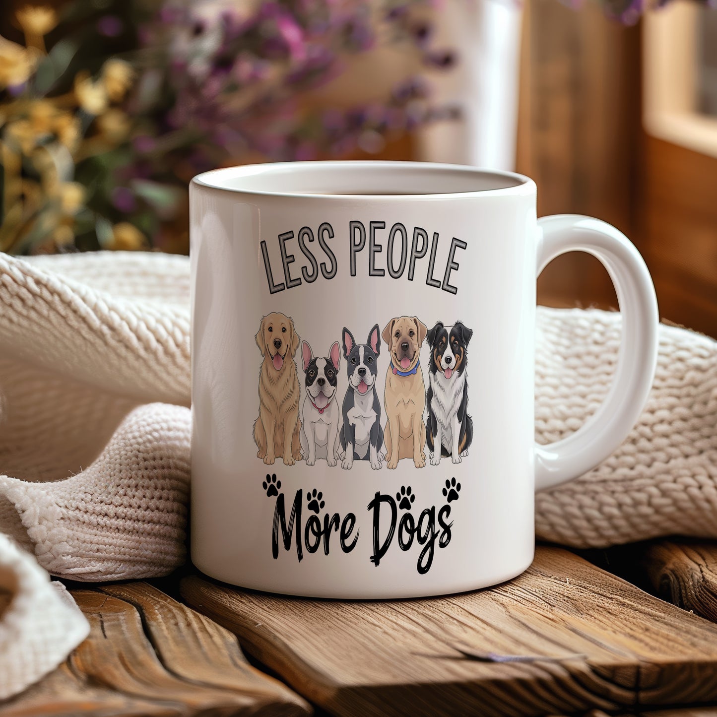 Hrnek s vtipným nápisem – LESS PEOPLE – psí motiv