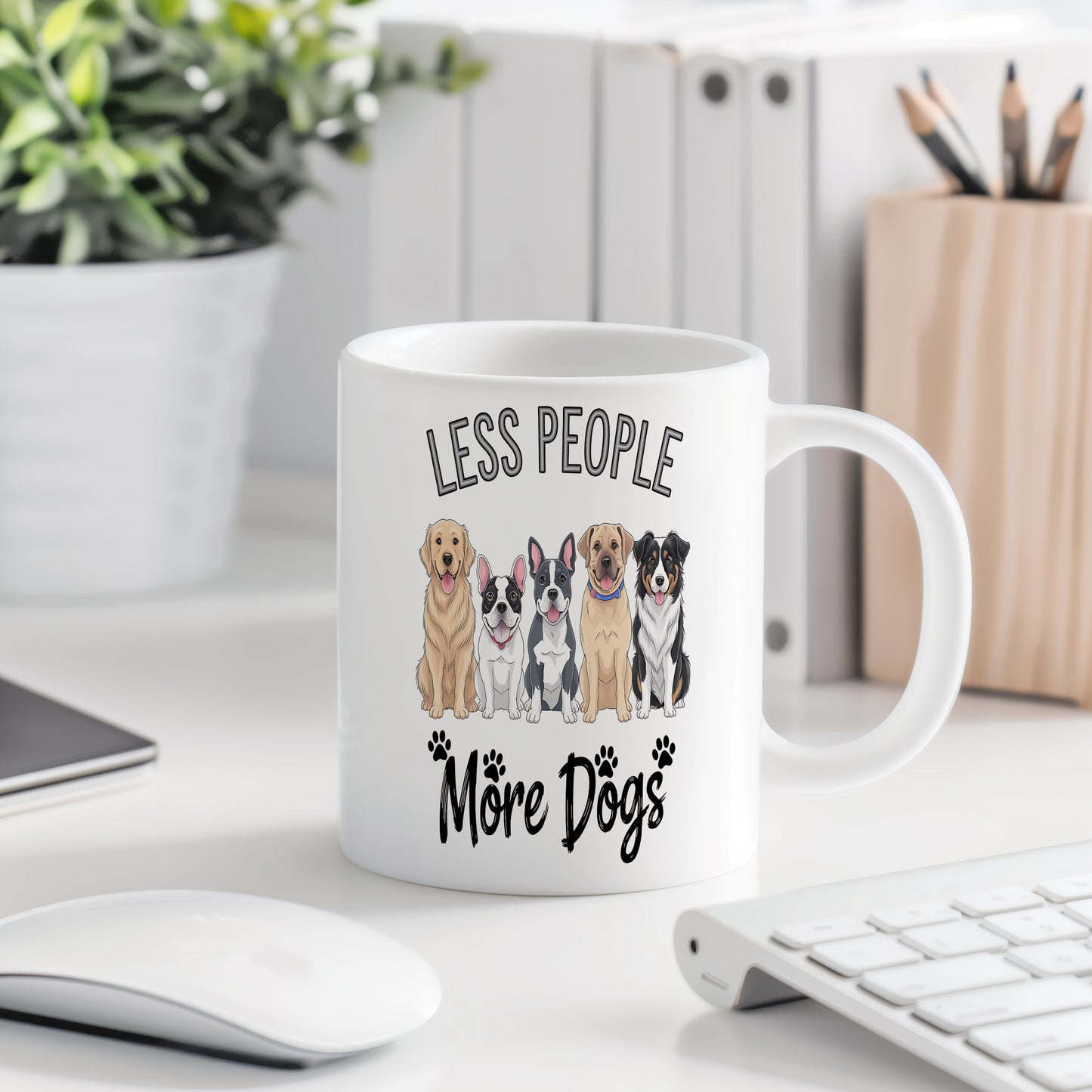 Hrnek s vtipným nápisem – LESS PEOPLE – psí motiv