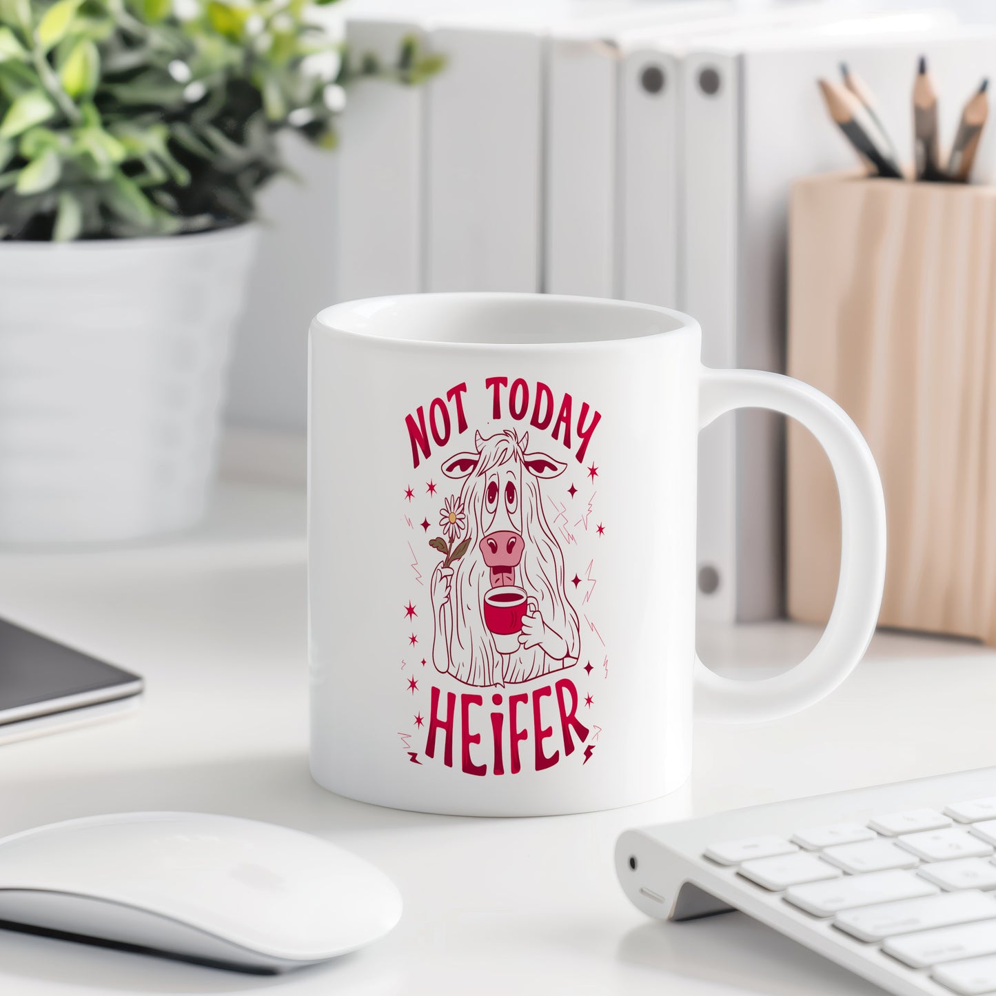 Hrnek s vtipným nápisem – Not Today – červený motiv