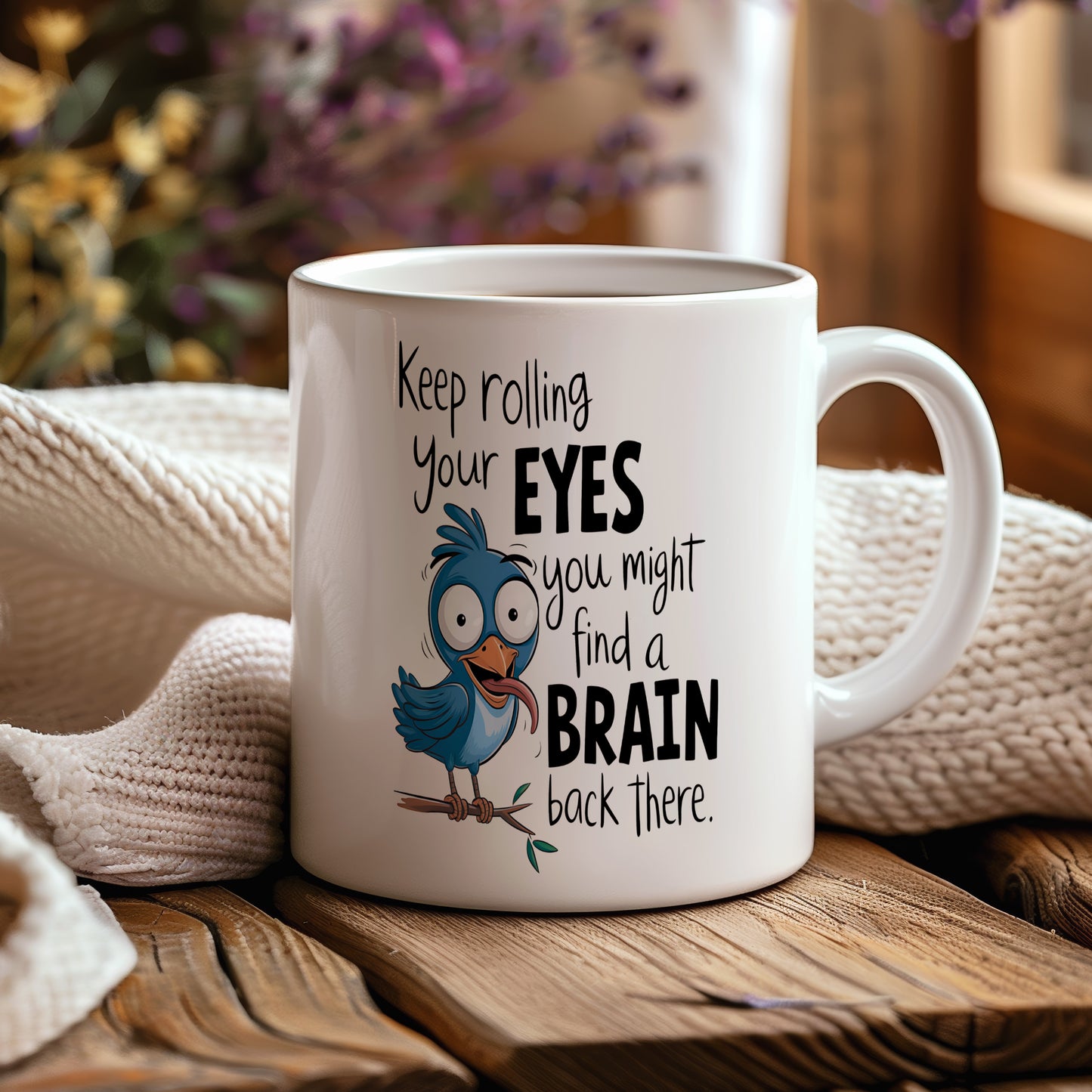 Hrnek s vtipným nápisem – Keep rolling your EYES