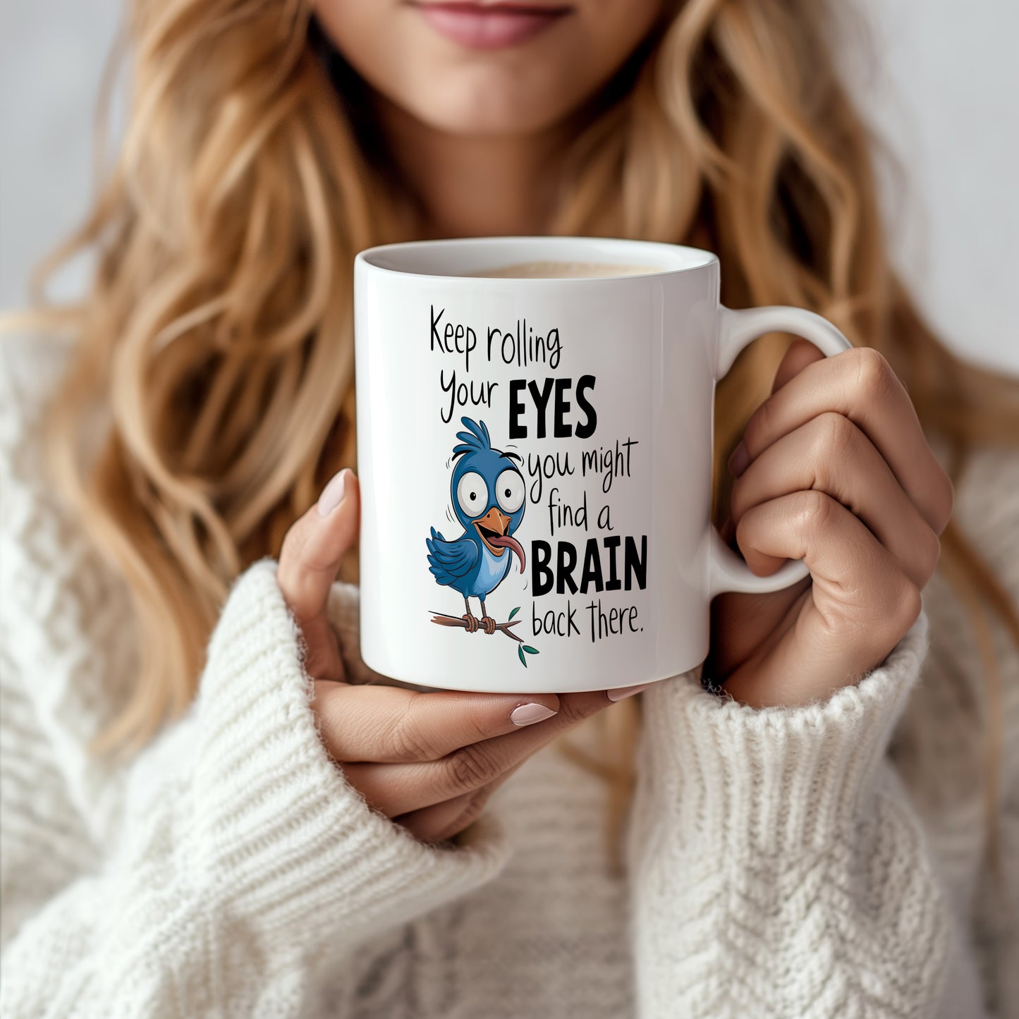 Hrnek s vtipným nápisem – Keep rolling your EYES