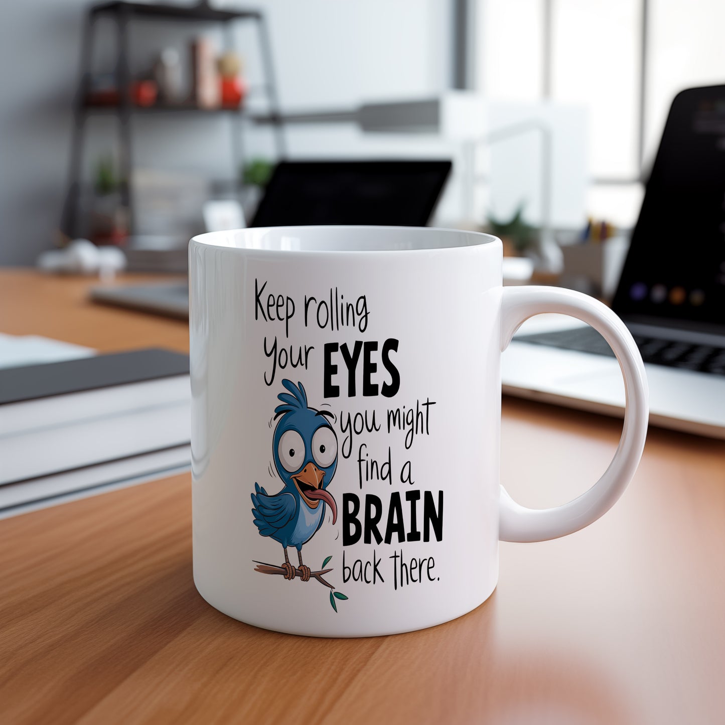 Hrnek s vtipným nápisem – Keep rolling your EYES