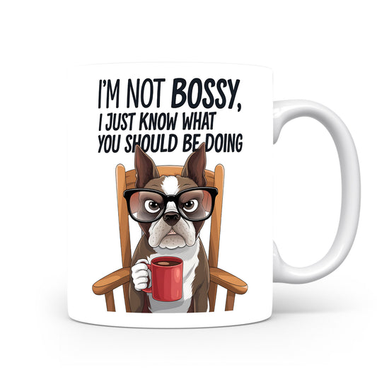 Hrnek s vtipným nápisem – I'M NOT BOSSY – humorný motiv
