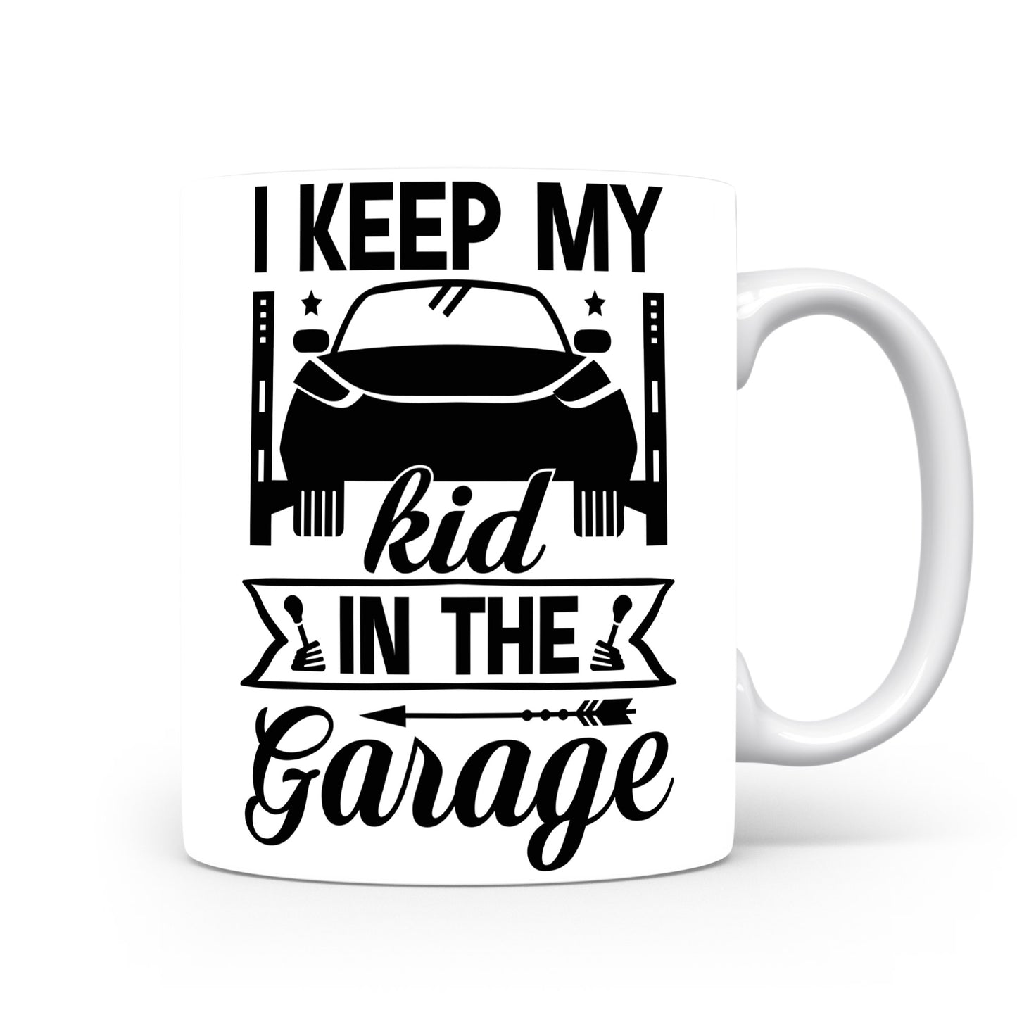 Hrnek pro automobilové nadšence – KEEP MY kid – garážový motiv