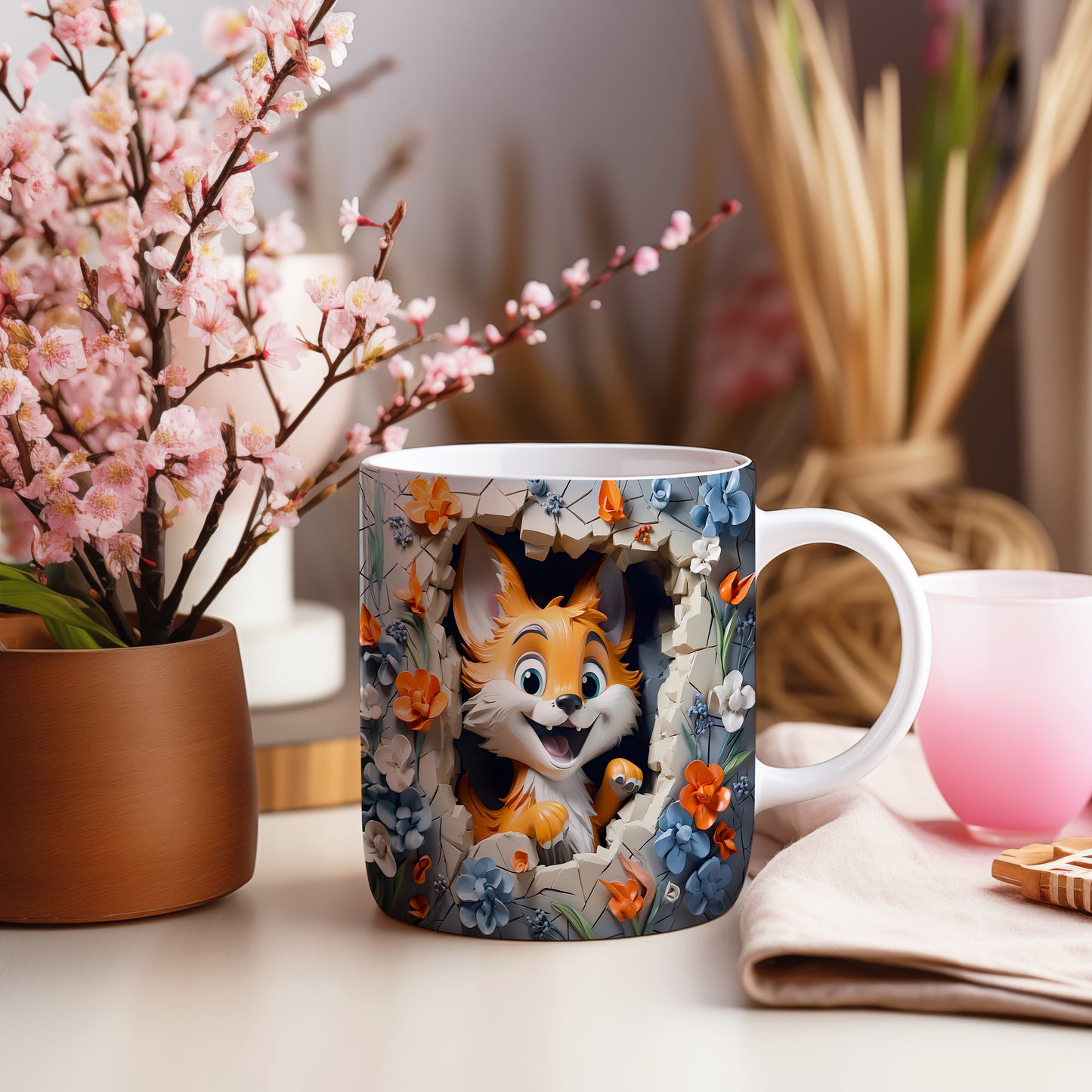 Hrnek s roztomilým lišákem a 3D efektem