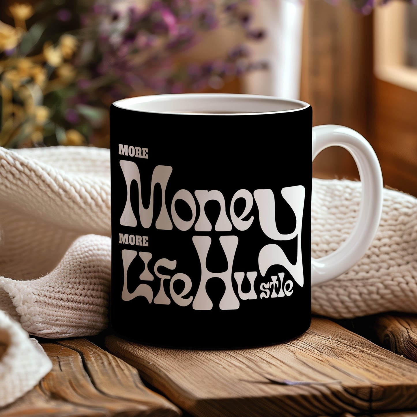 Hrnek s motivačním citátem – More Money More Life Hustle