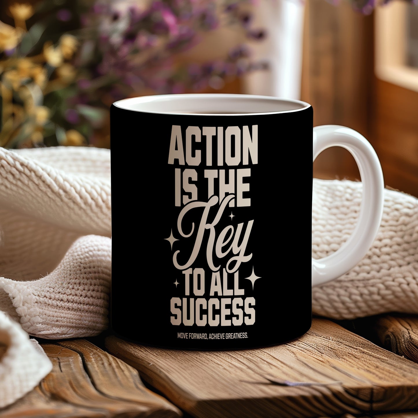 Hrnek s motivačním citátem – Action is the Key