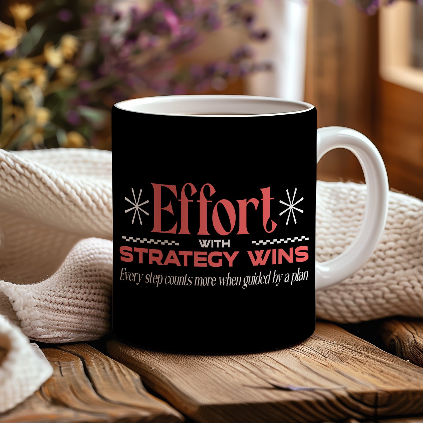 Hrnek s motivačním citátem – Effort with Strategy