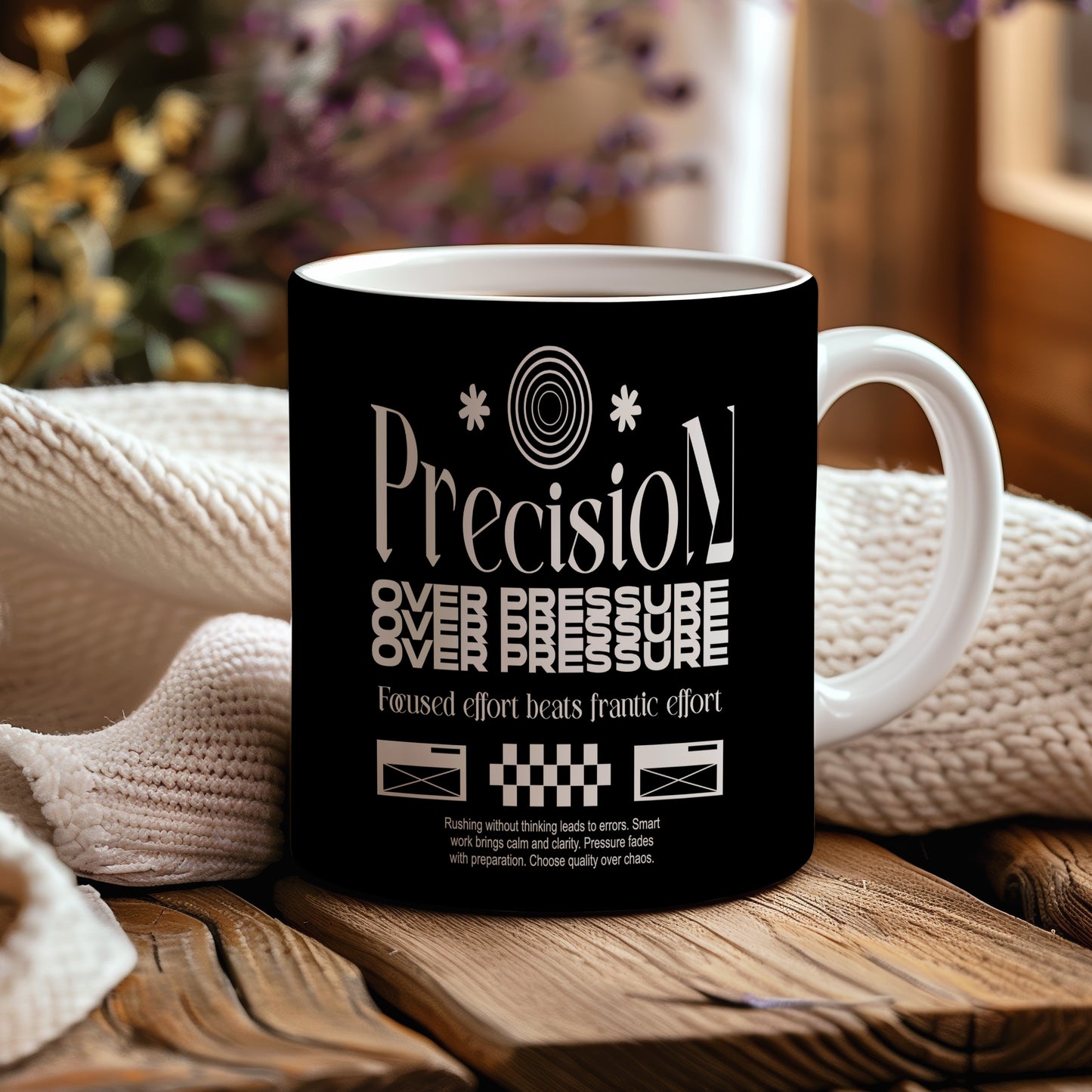 Hrnek s motivačním citátem – Precision Over Pressure