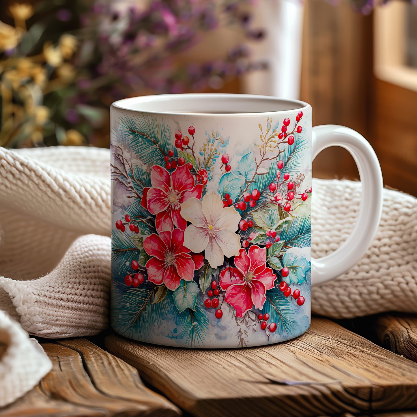 Vánoční hrnek s květinami – originální design