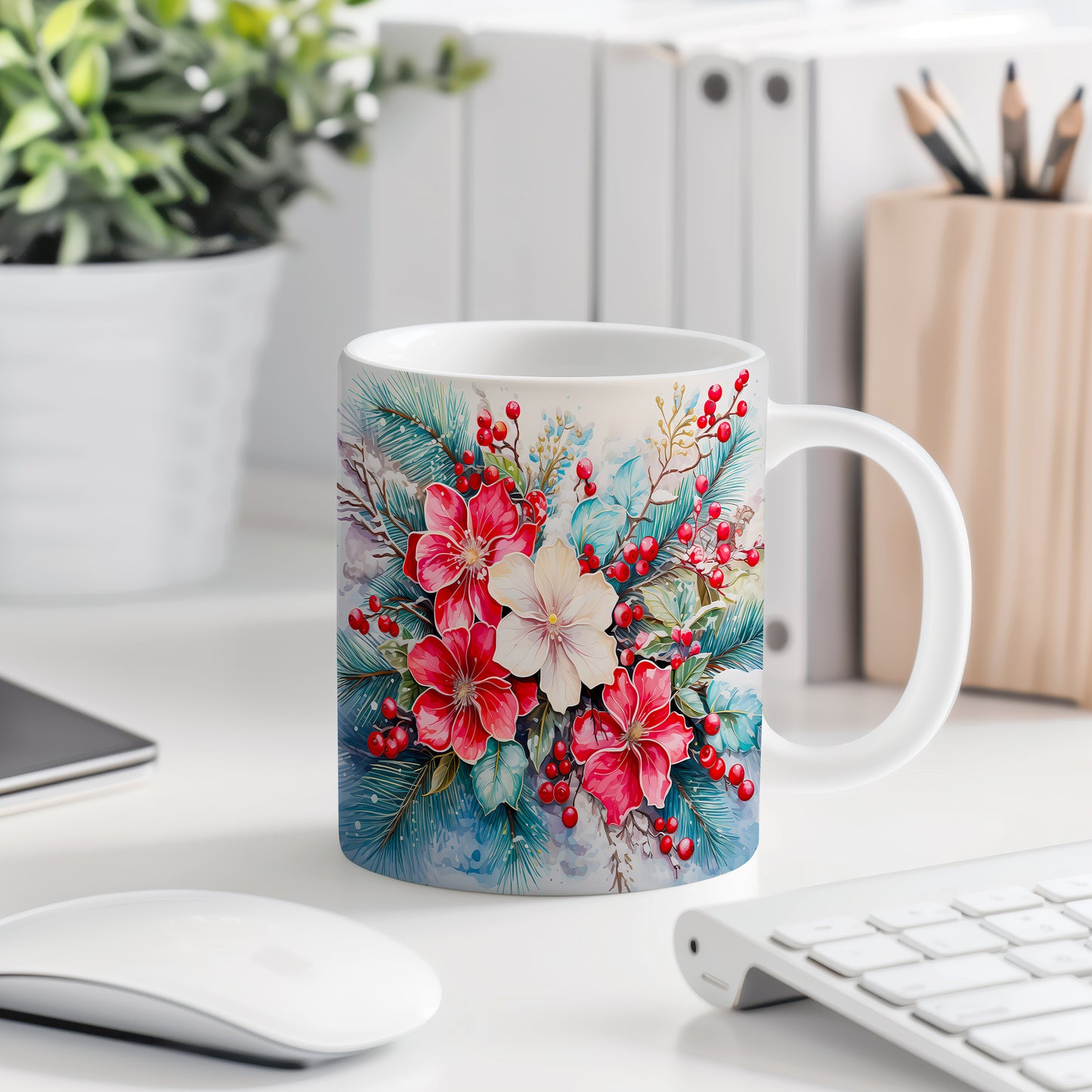 Vánoční hrnek s květinami – originální design