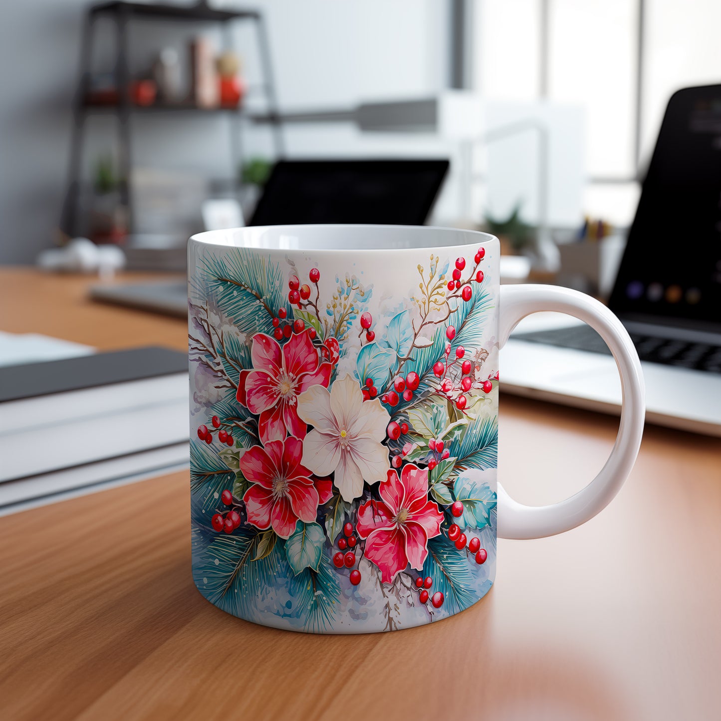 Vánoční hrnek s květinami – originální design