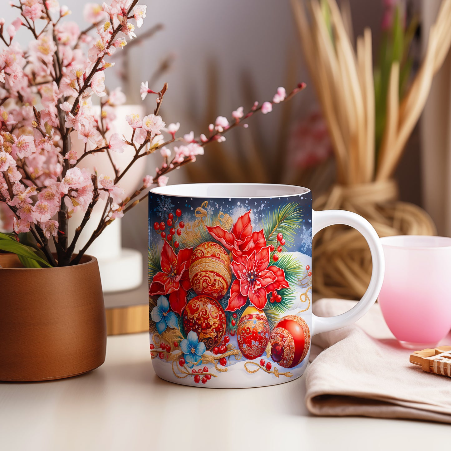 Vánoční hrnek s ozdobami – krásný design