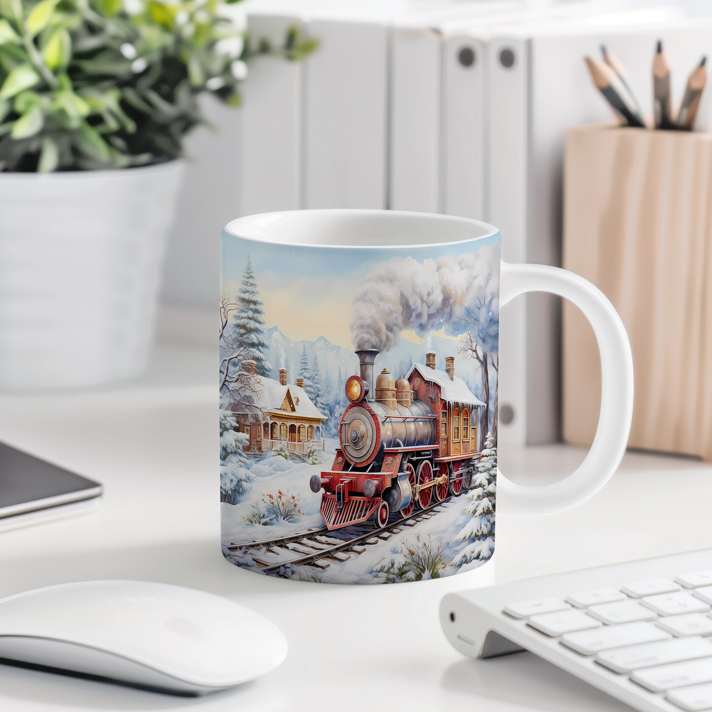Vánoční hrnek s Parní lokomotivou – krásný design