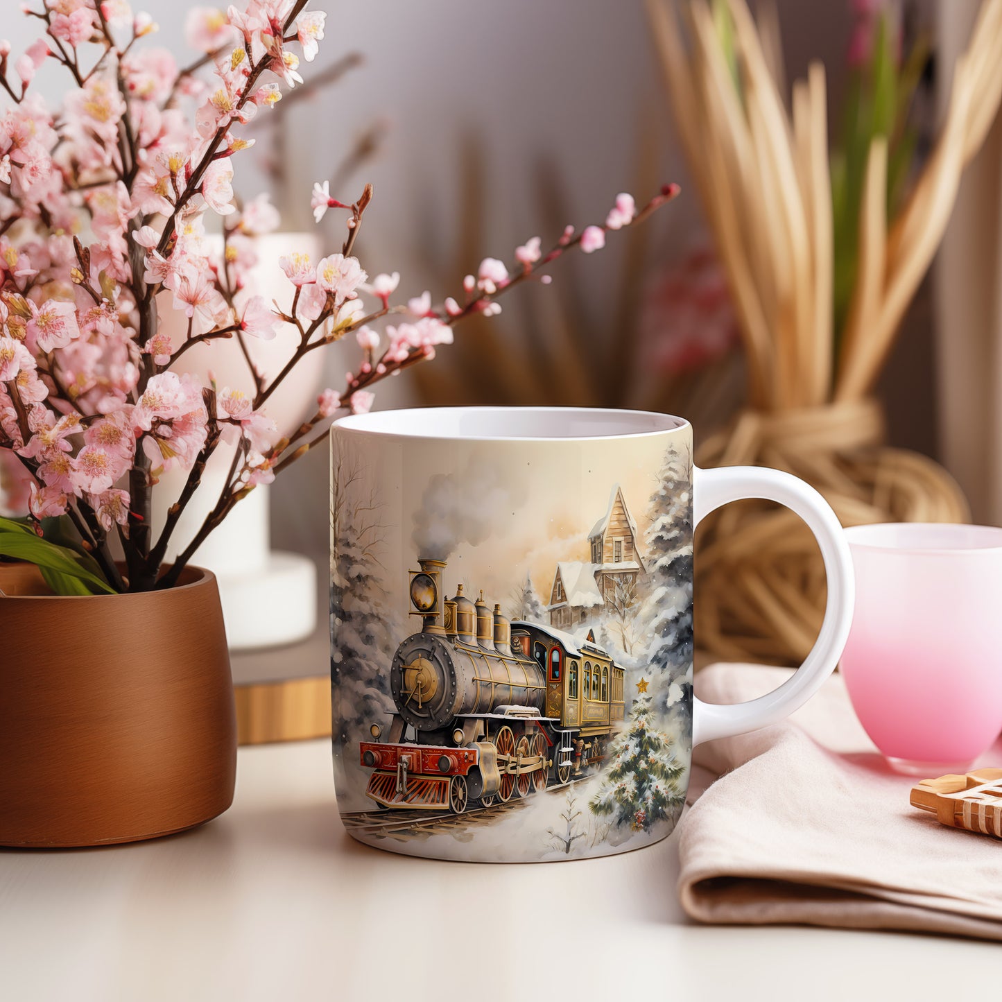 Vánoční hrnek s Parní lokomotivou – originální design