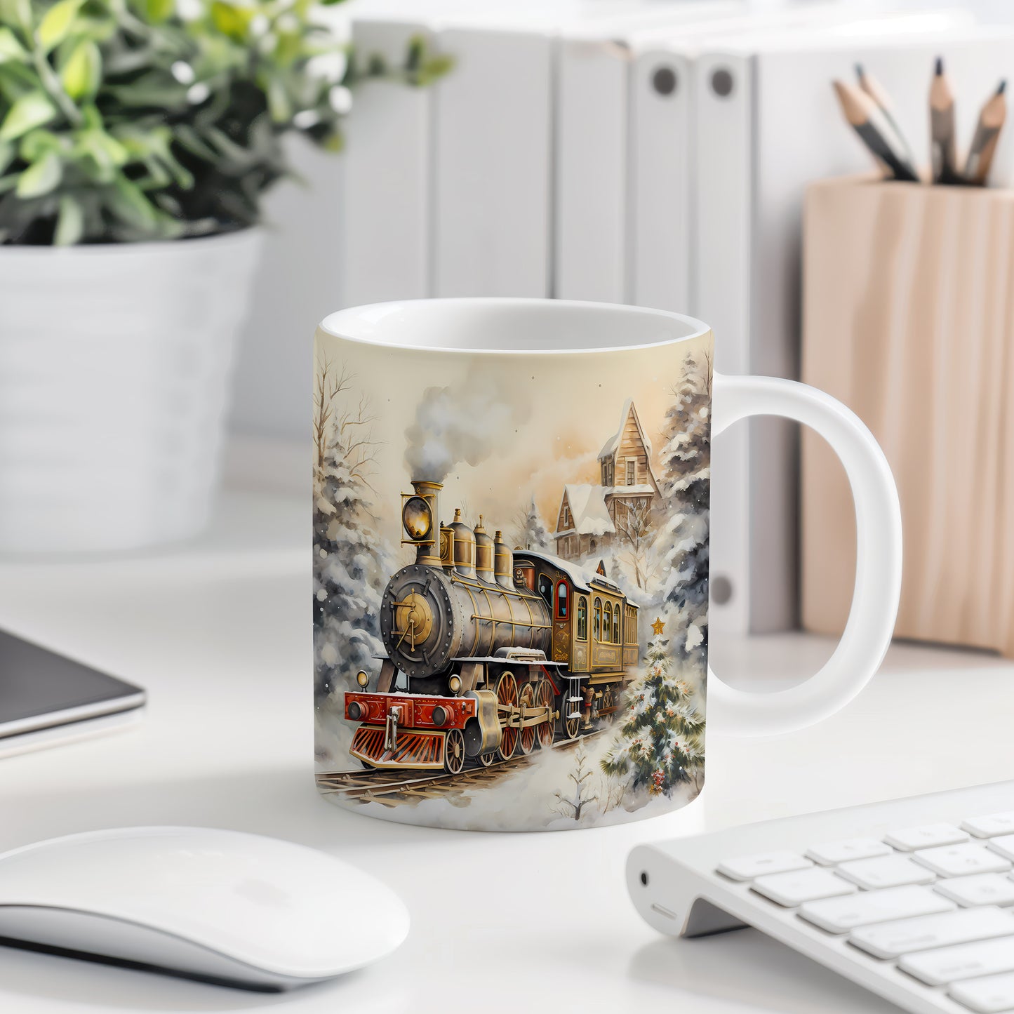 Vánoční hrnek s Parní lokomotivou – originální design