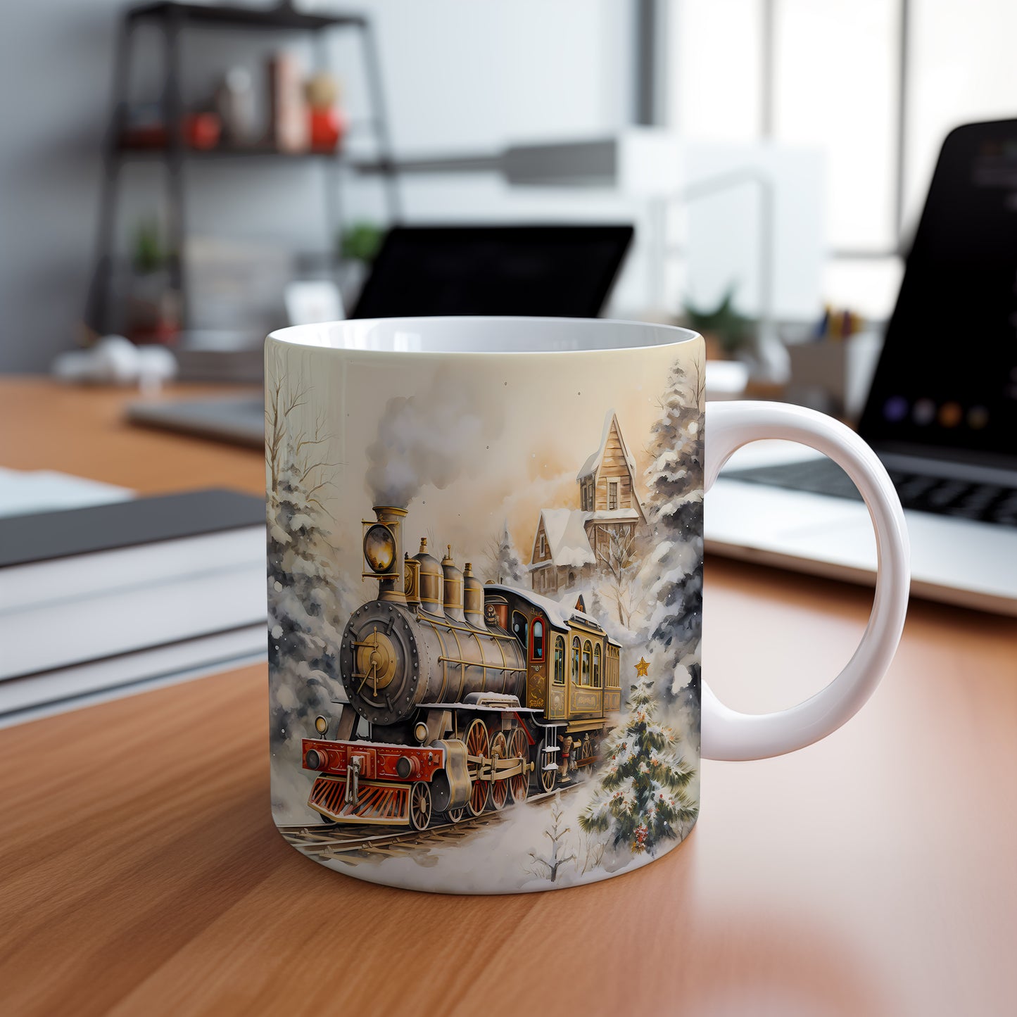 Vánoční hrnek s Parní lokomotivou – originální design