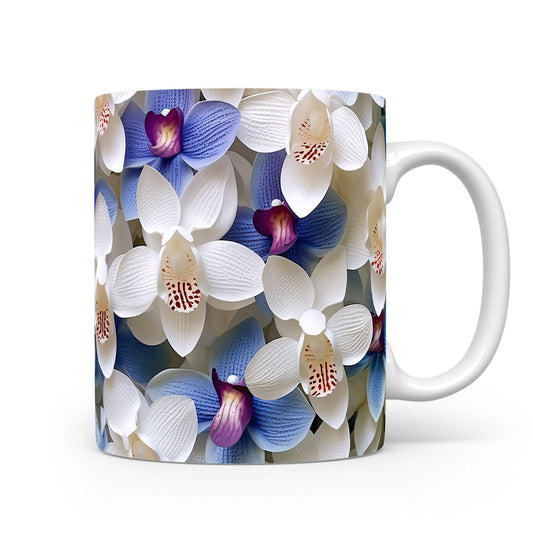 Hrnek s motivem orchidejí – modrými detaily