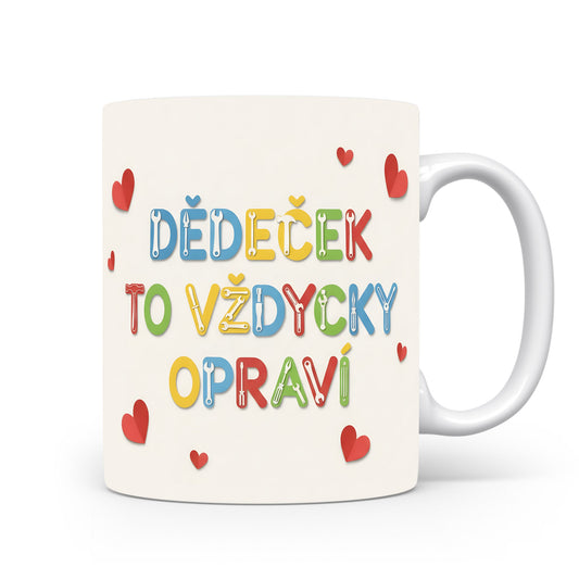 Hravý hrnek s nápisem a barevnými písmeny pro dědečka.