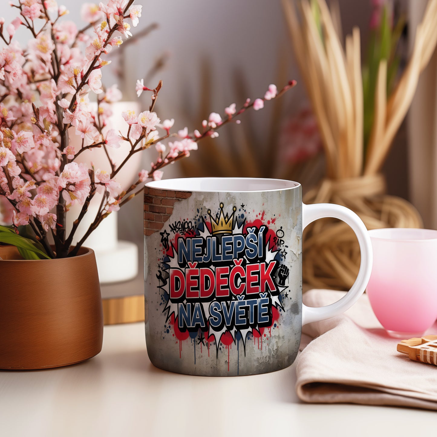 Hrnek s graffiti motivem a nápisem NEJLEPŠÍ DĚDEČEK NA SVĚTĚ.