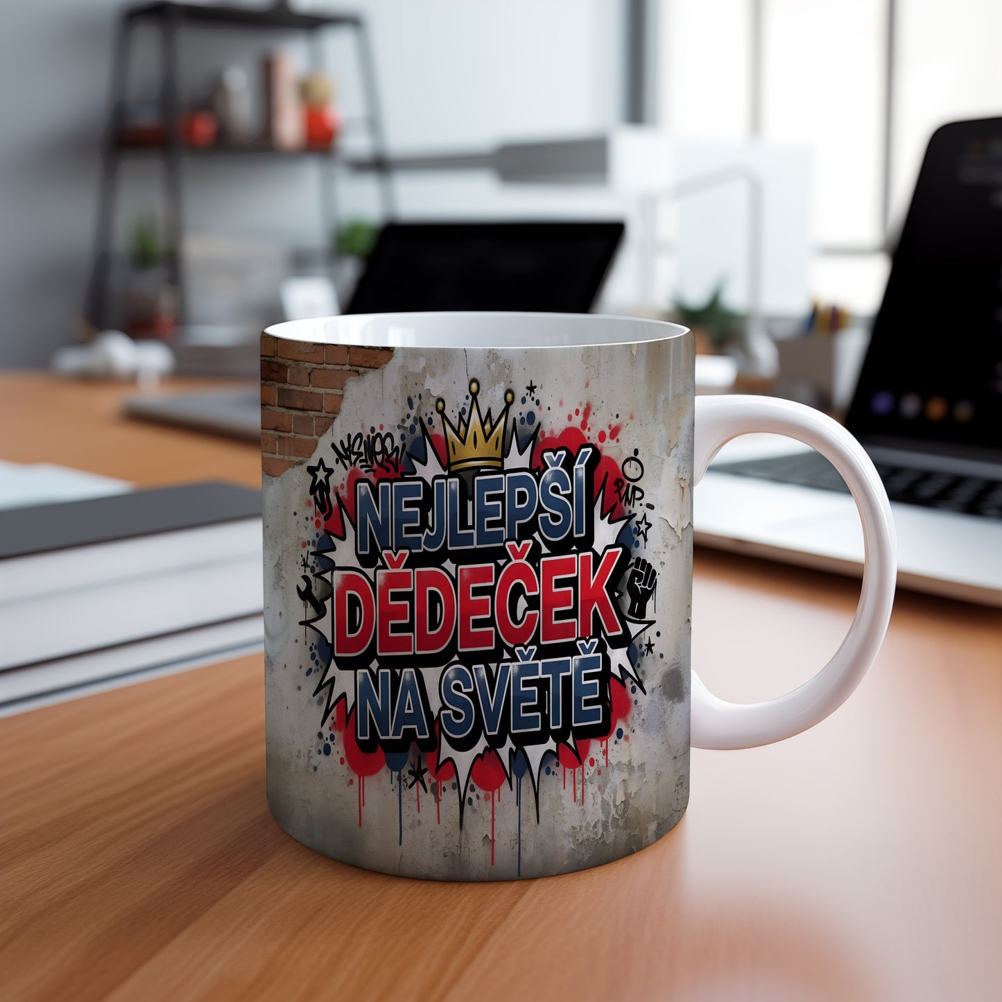 Hrnek s graffiti motivem a nápisem NEJLEPŠÍ DĚDEČEK NA SVĚTĚ.