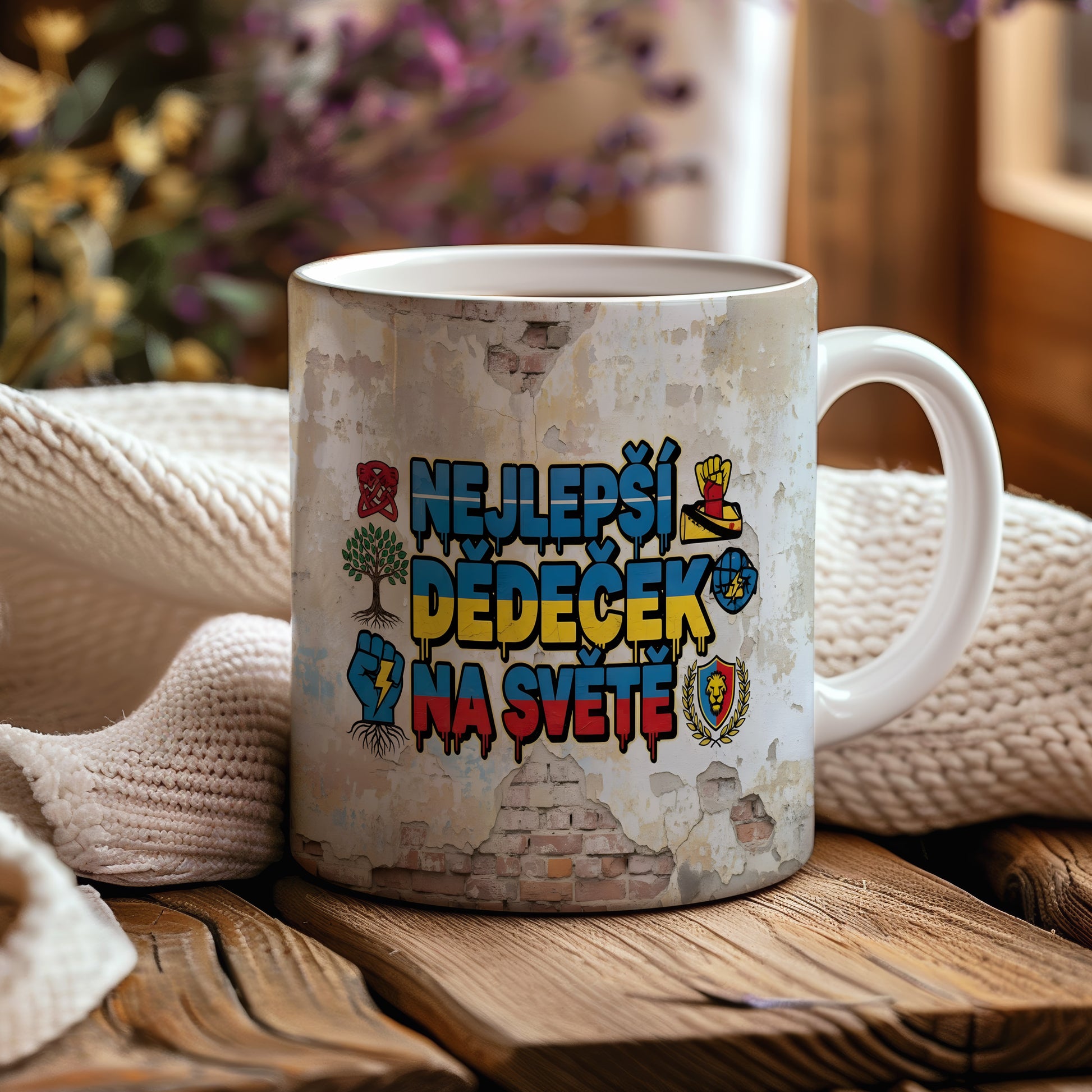 Hrnek s nápisem NEJLEPŠÍ DĚDEČEK NA SVĚTĚ v moderním street art stylu.