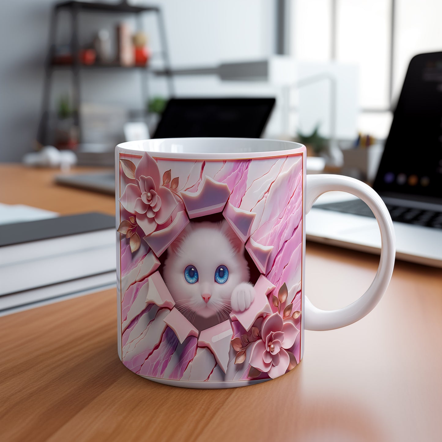 Hrnek s roztomilou kočičkou 3D efektem