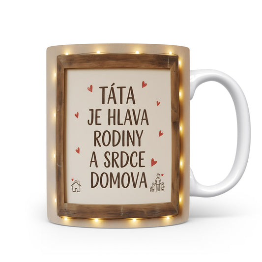 Rustikální hrnek s nápisem a srdíčky, ideální dárek pro tatínka.