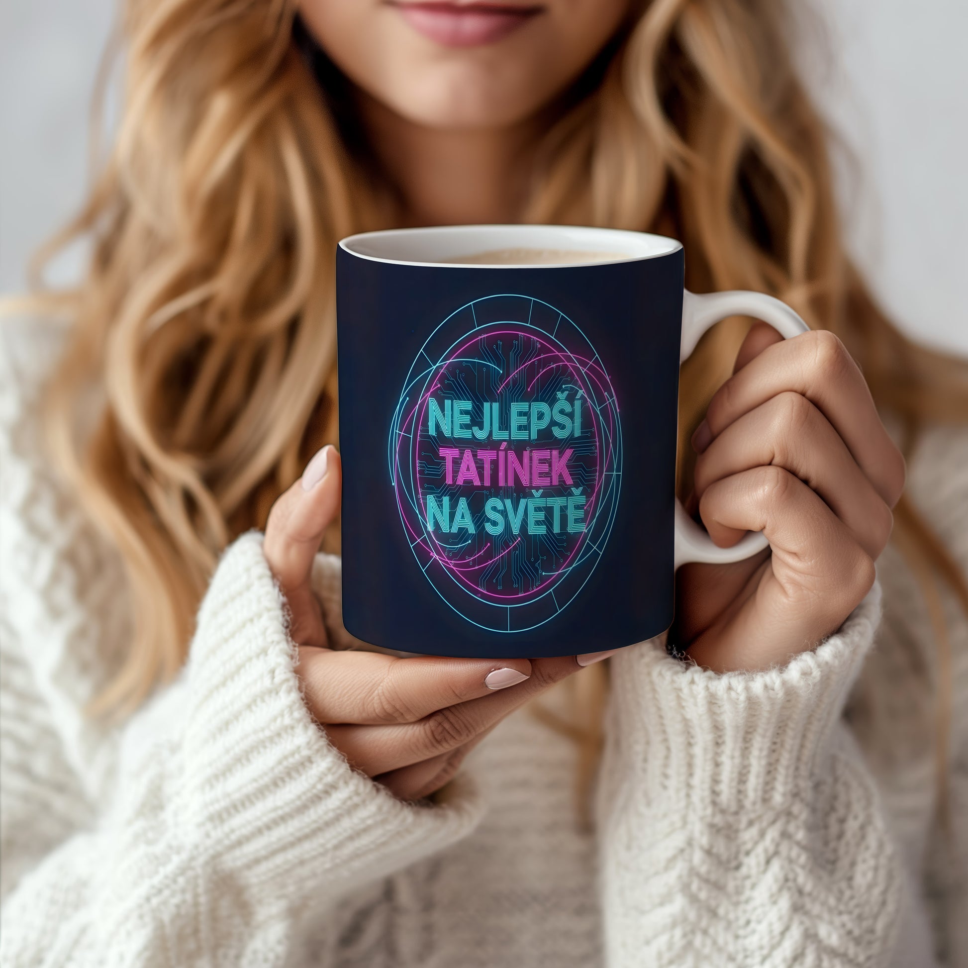 Hrnek s nápisem NEJLEPŠÍ TATÍNEK NA SVĚTĚ v moderním stylu.