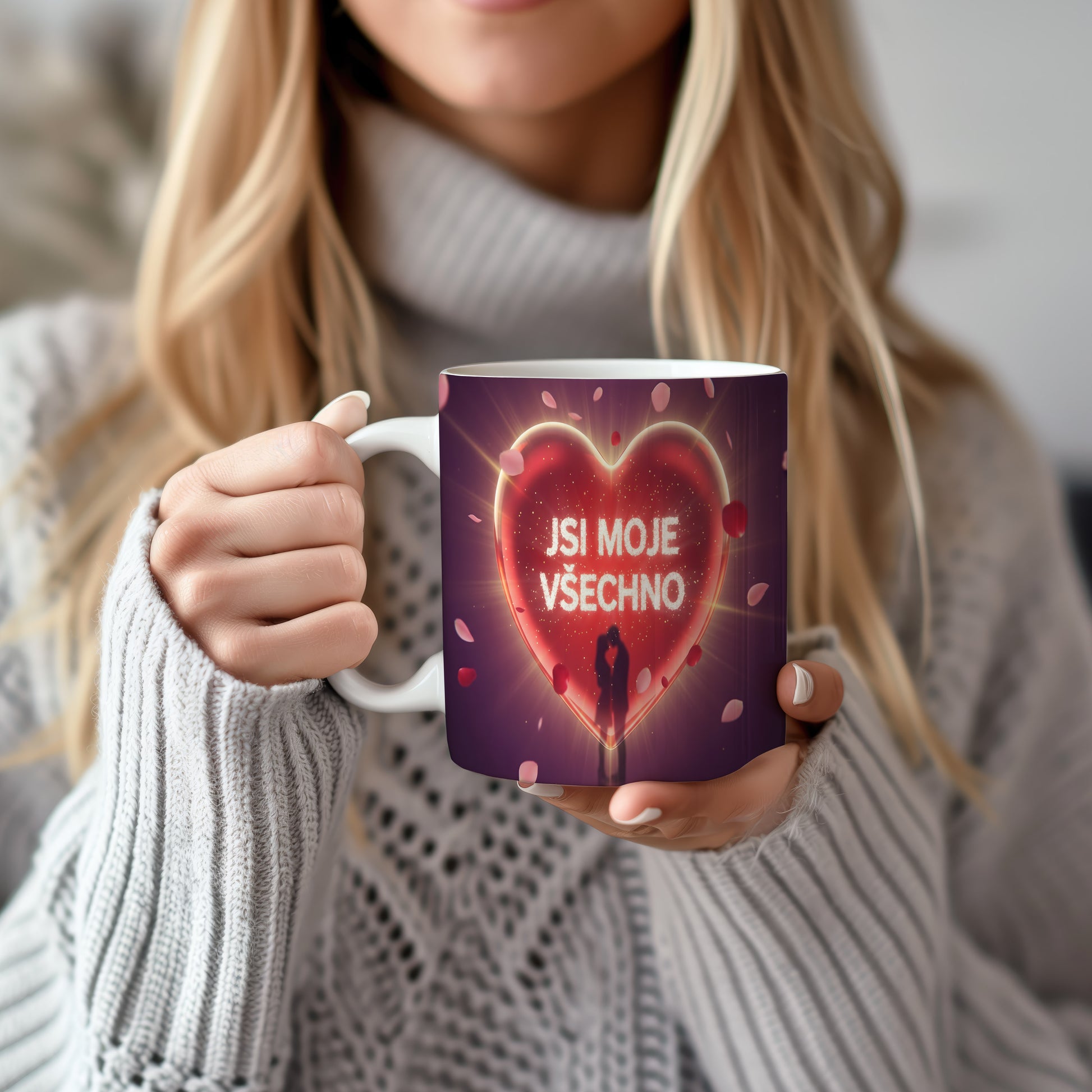 Hrnek s červeným srdcem a textem JSI MOJE VŠECHNO.