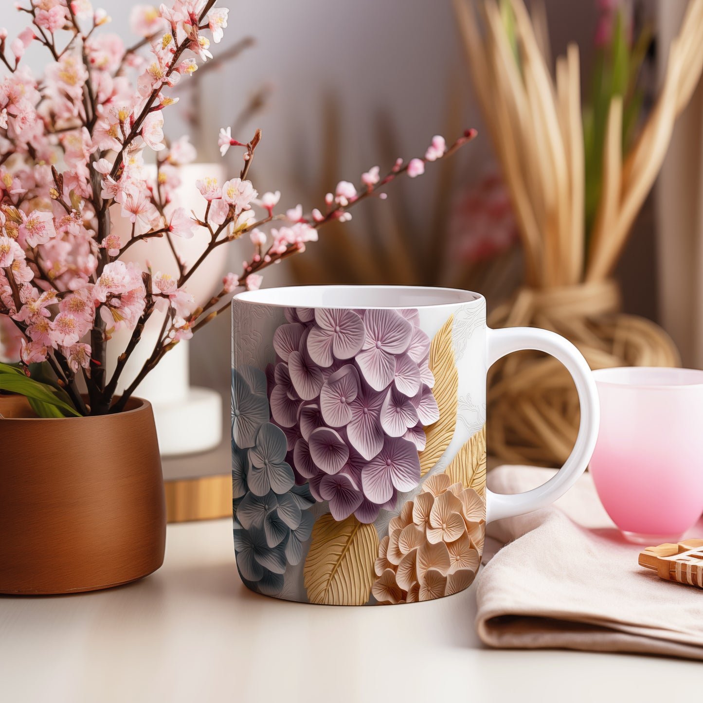 Hrnek s květinovým designem – 3D efektem