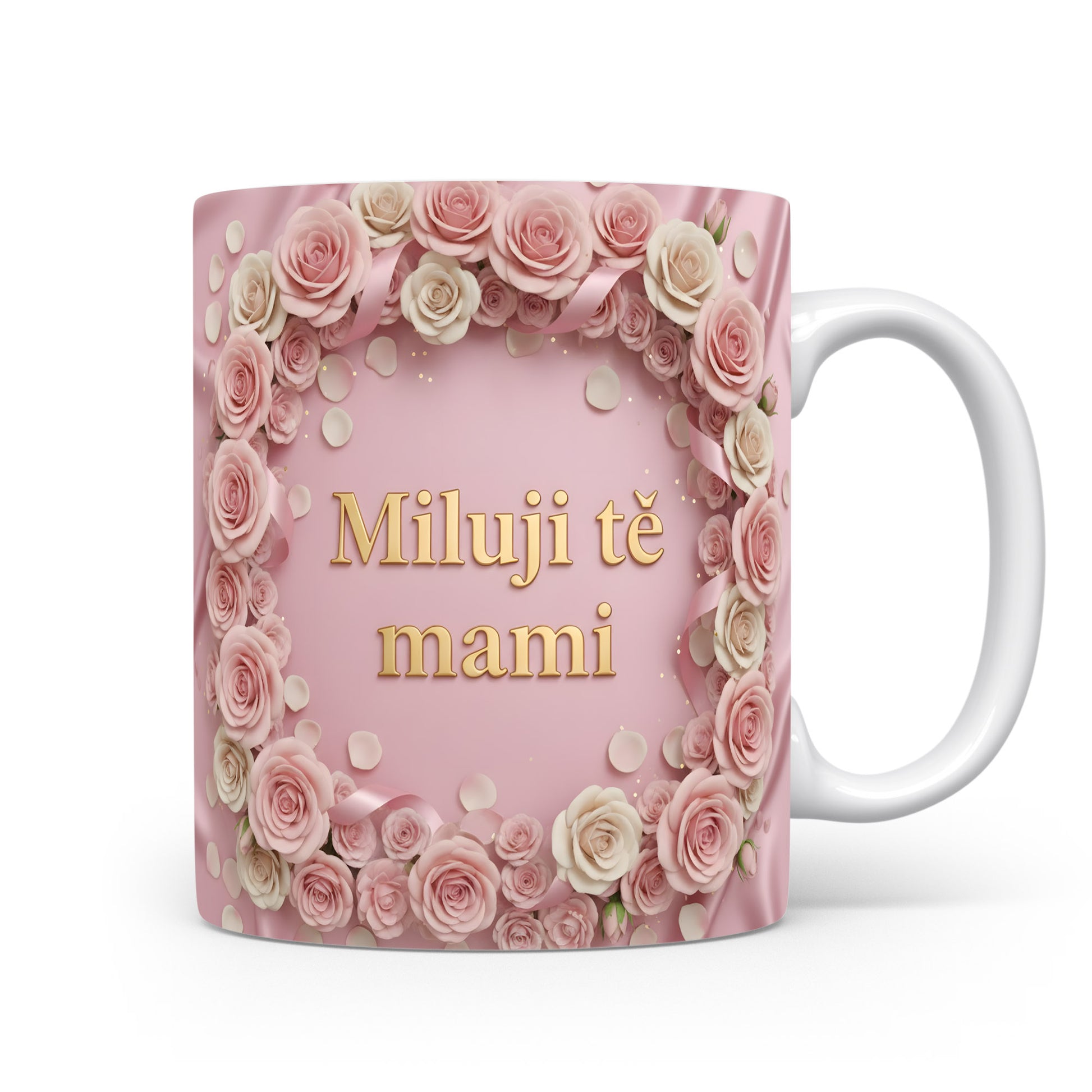 Hrnek Miluji tě mami – něžné růže na pastelovém pozadí – varianta 11