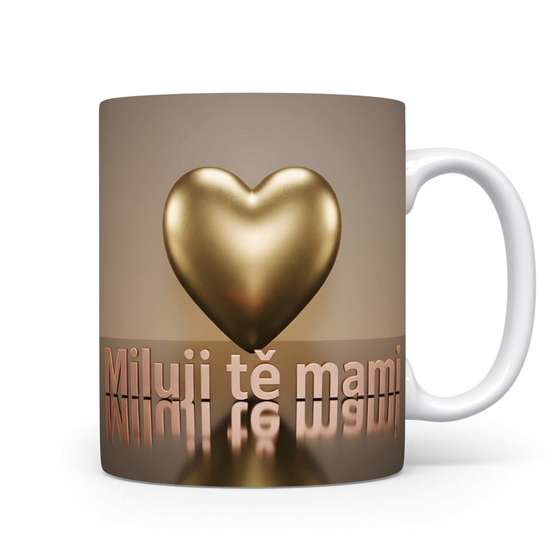Hrnek Miluji tě mami – zlaté srdce na hnědém gradientu – varianta 11