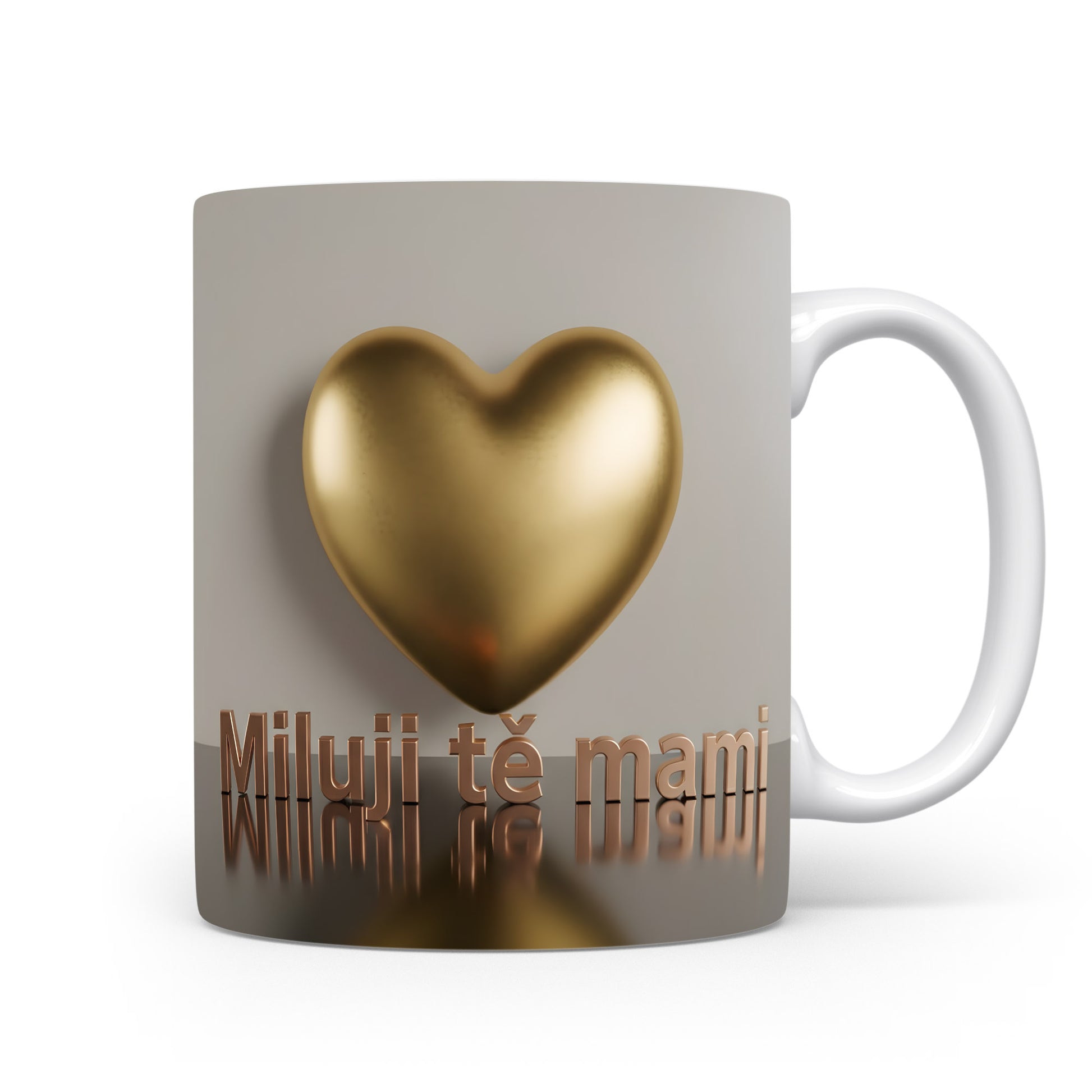 Hrnek Miluji tě mami – zlaté srdce na matném pozadí – varianta 11