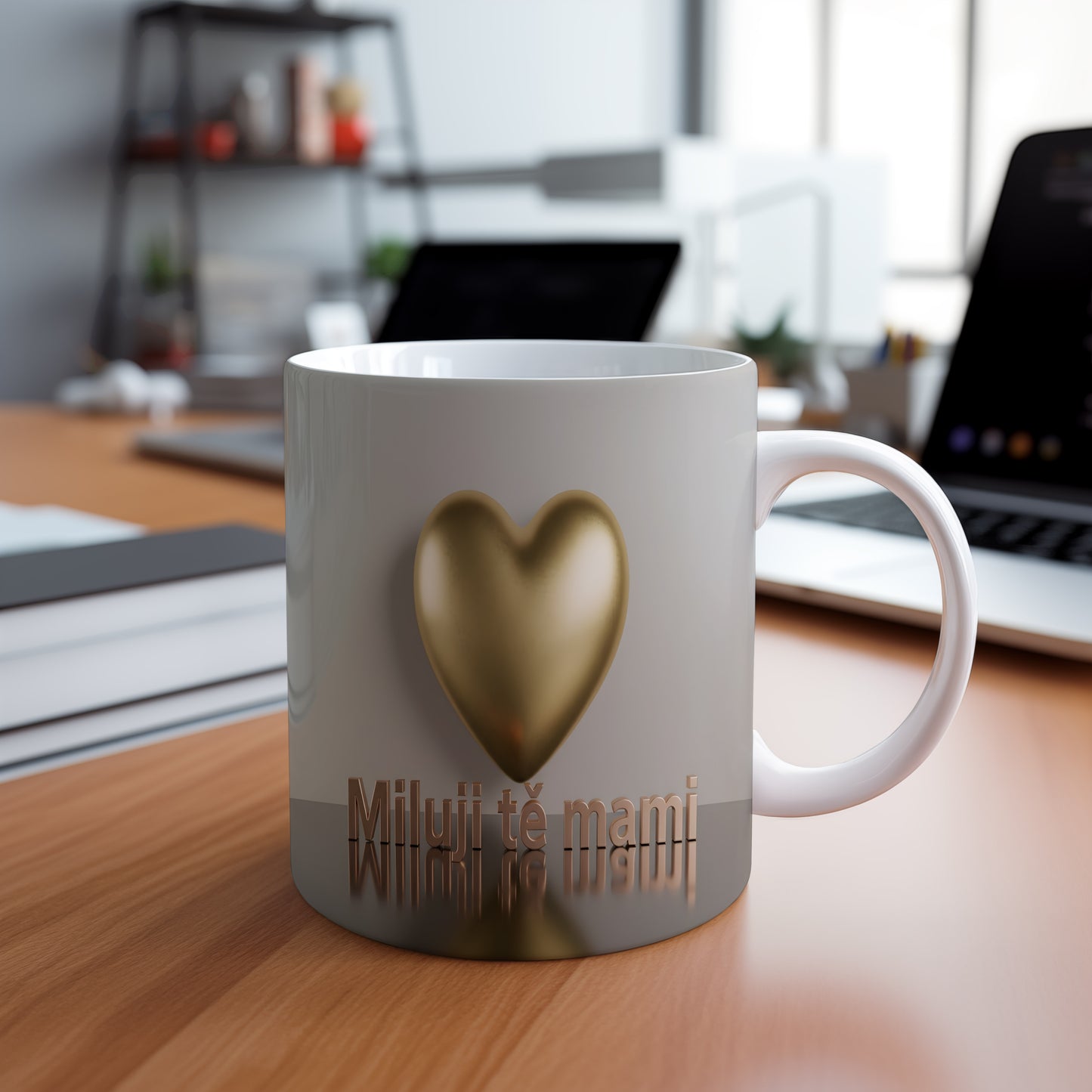 Hrnek Miluji tě mami – zlaté srdce na matném pozadí – varianta 88