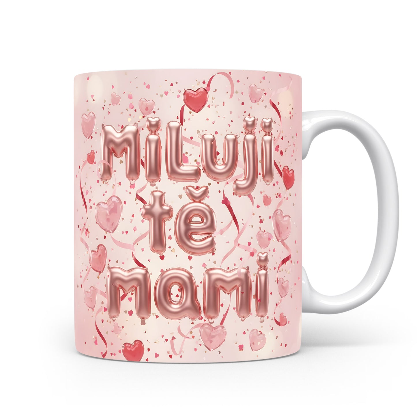 Hrnek Miluji tě mami – romantická srdíčka na pastelovém pozadí – varianta 11