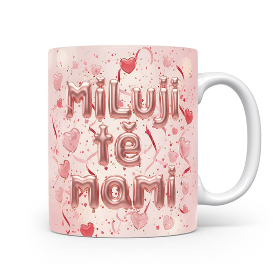 Hrnek Miluji tě mami – romantická srdíčka na pastelovém pozadí – varianta 11