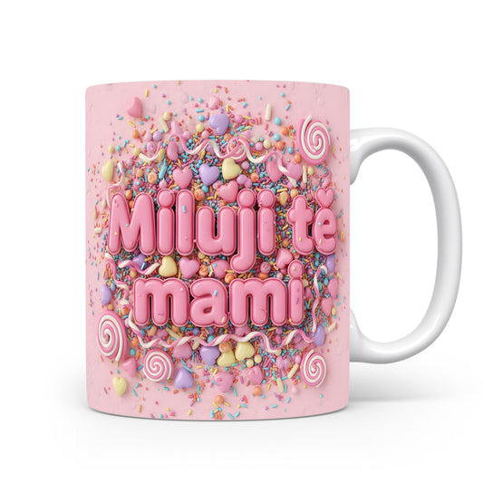 Hrnek Miluji tě mami – pastelová srdíčka a cukrové zdobení – varianta 11