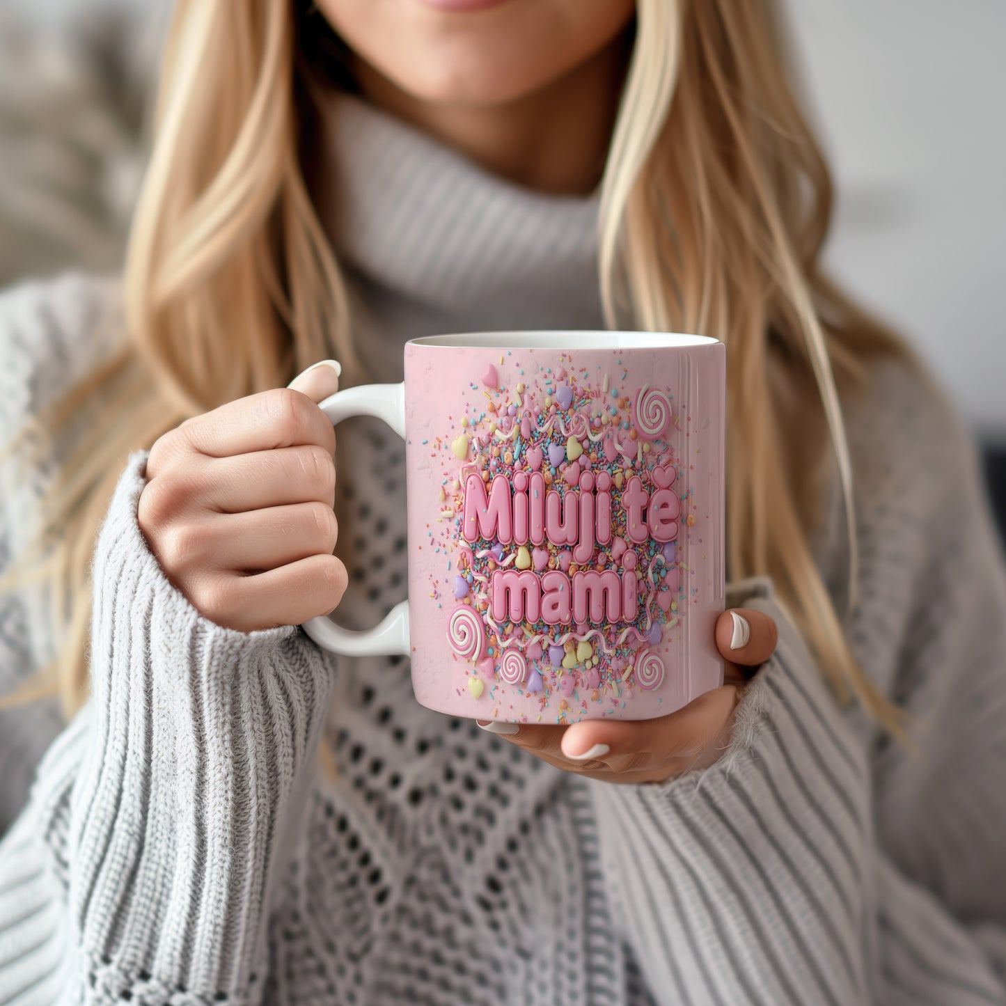 Hrnek Miluji tě mami – pastelová srdíčka a cukrové zdobení – varianta 22