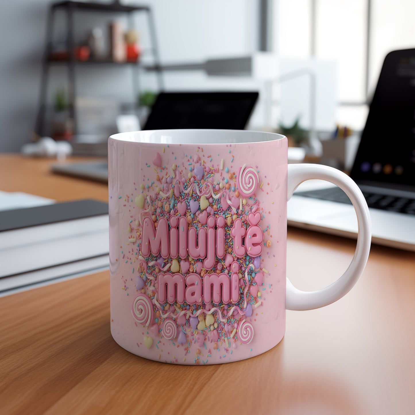 Hrnek Miluji tě mami – pastelová srdíčka a cukrové zdobení – varianta 88