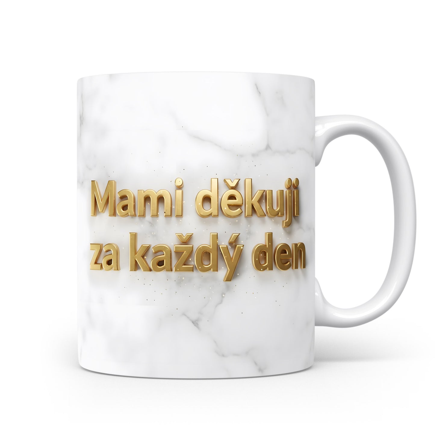 Hrnek Mami děkuji za každý den – zlatá typografie na mramorovém pozadí – varianta 11