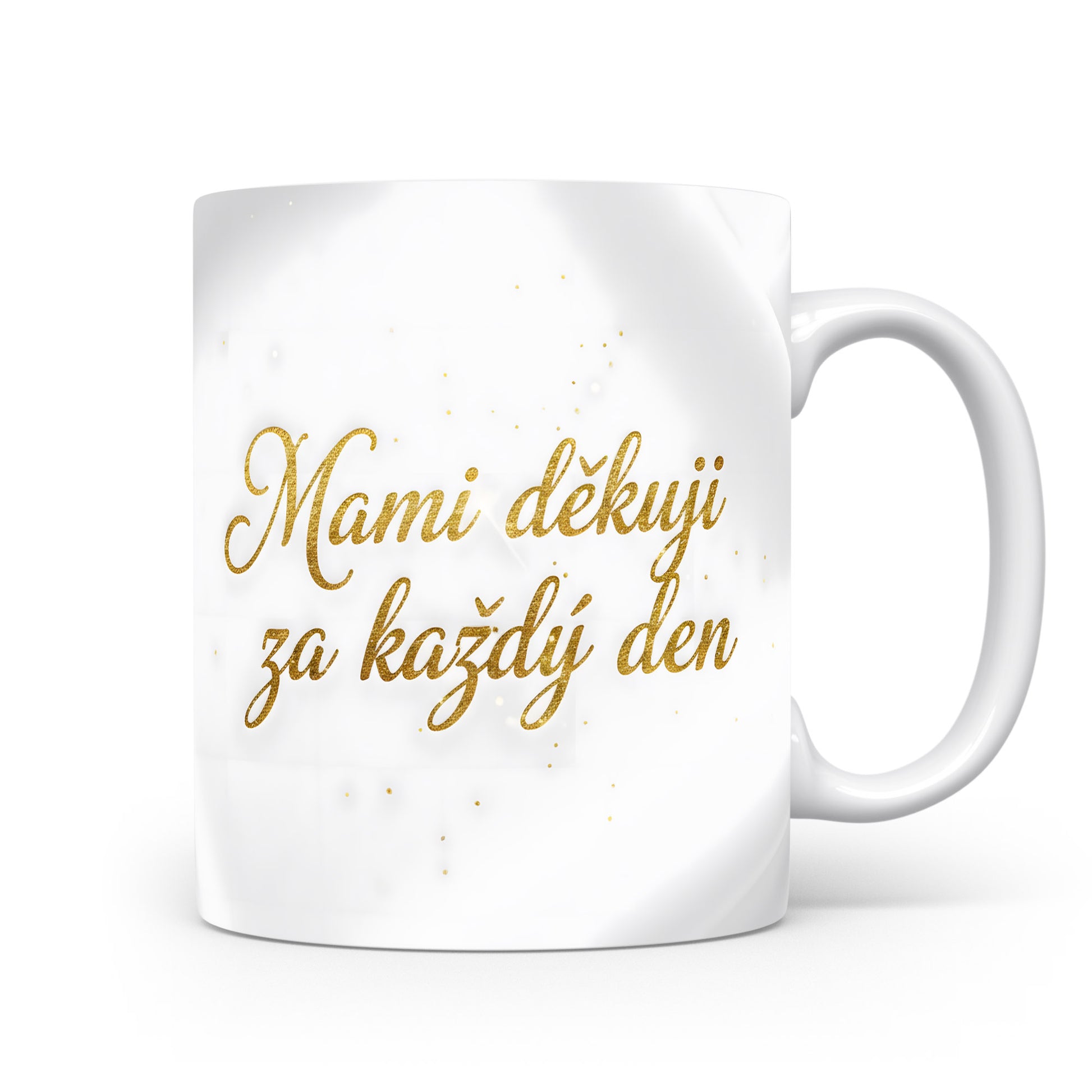 Hrnek Mami děkuji za každý den – zlaté písmo na mramorovém pozadí – varianta 11