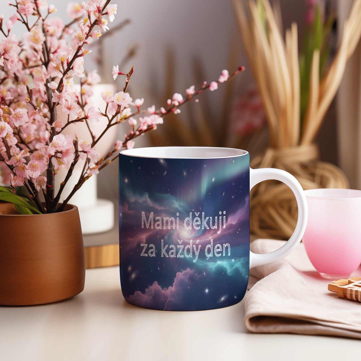Hrnek Mami děkuji za každý den – snová galaxie plná hvězd – varianta 55