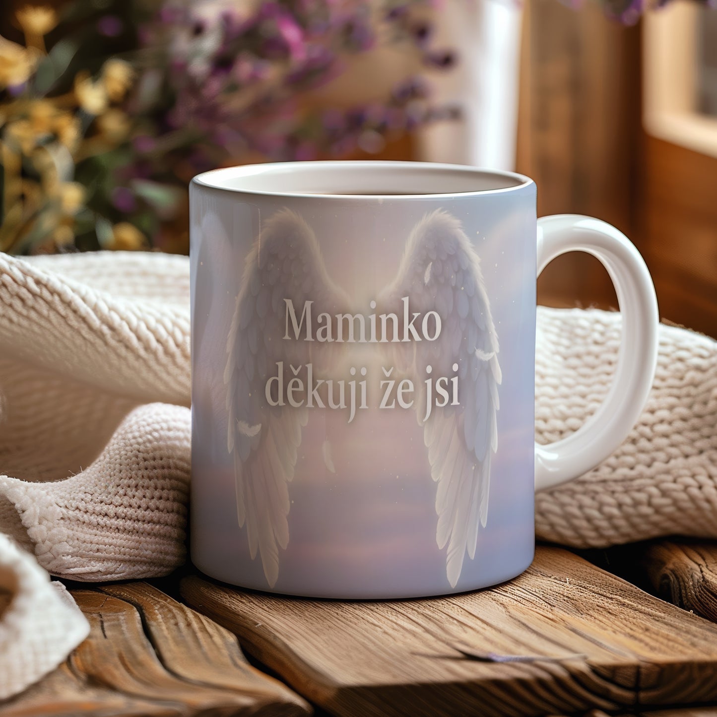 Hrnek Maminko děkuji že jsi – andělská křídla v pastelových barvách – varianta 44